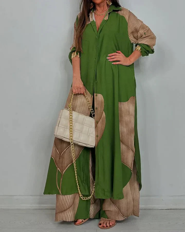 Bohemian Colorblock Wide-Leg Two-Piece Set for Women