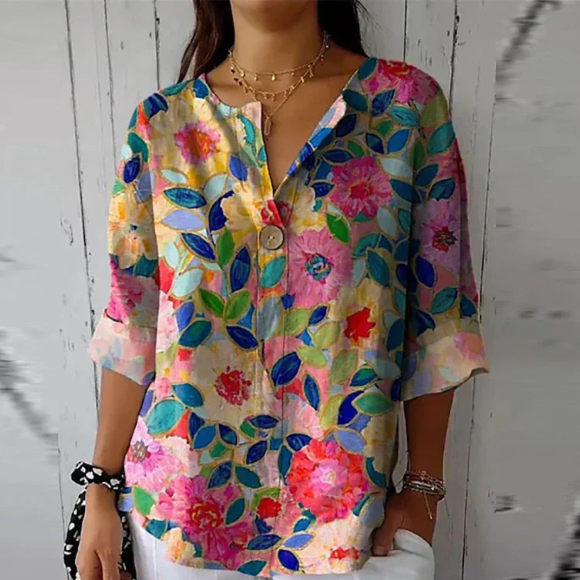 Women's Floral Print Blouse Short Sleeves