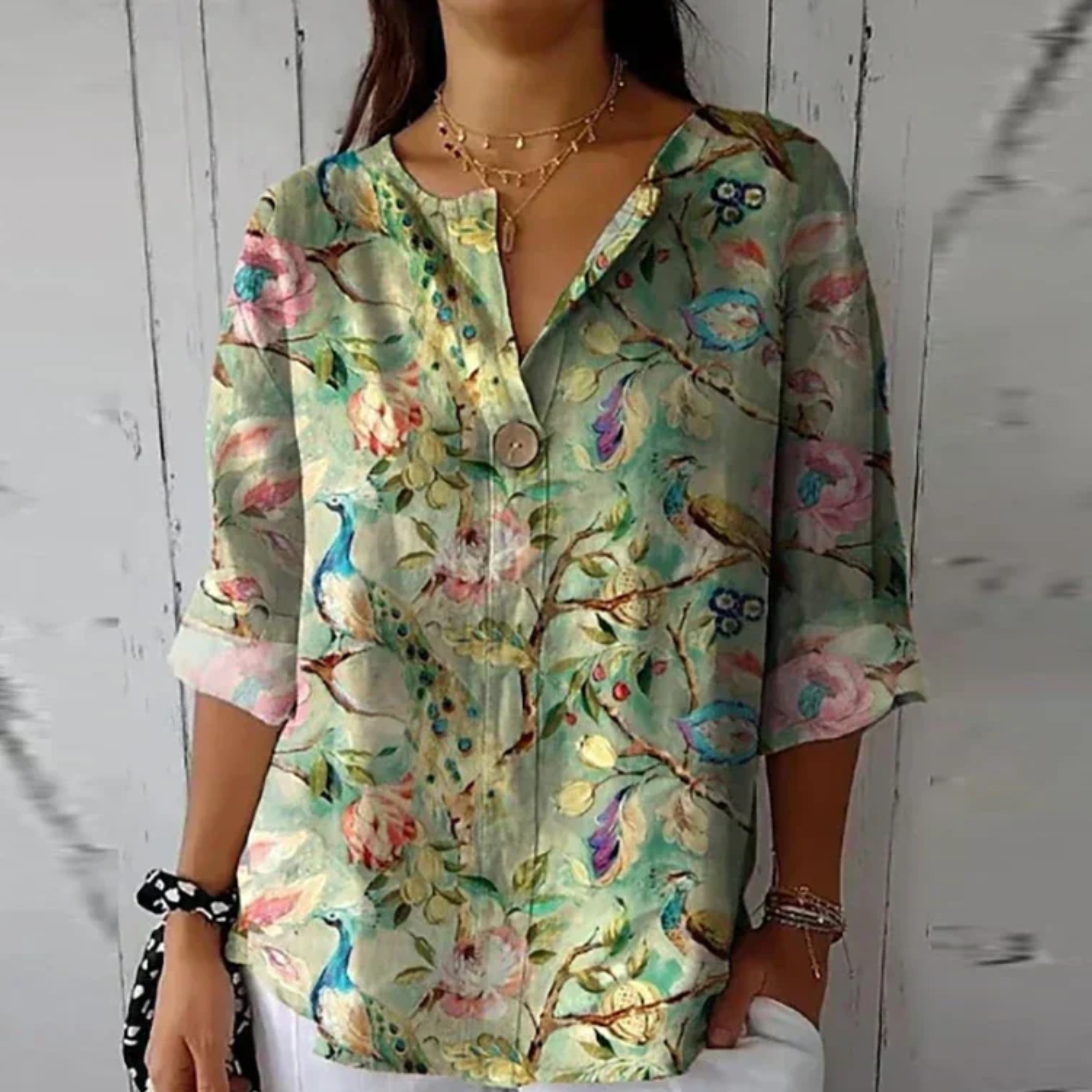 Women's Floral Print Blouse Short Sleeves