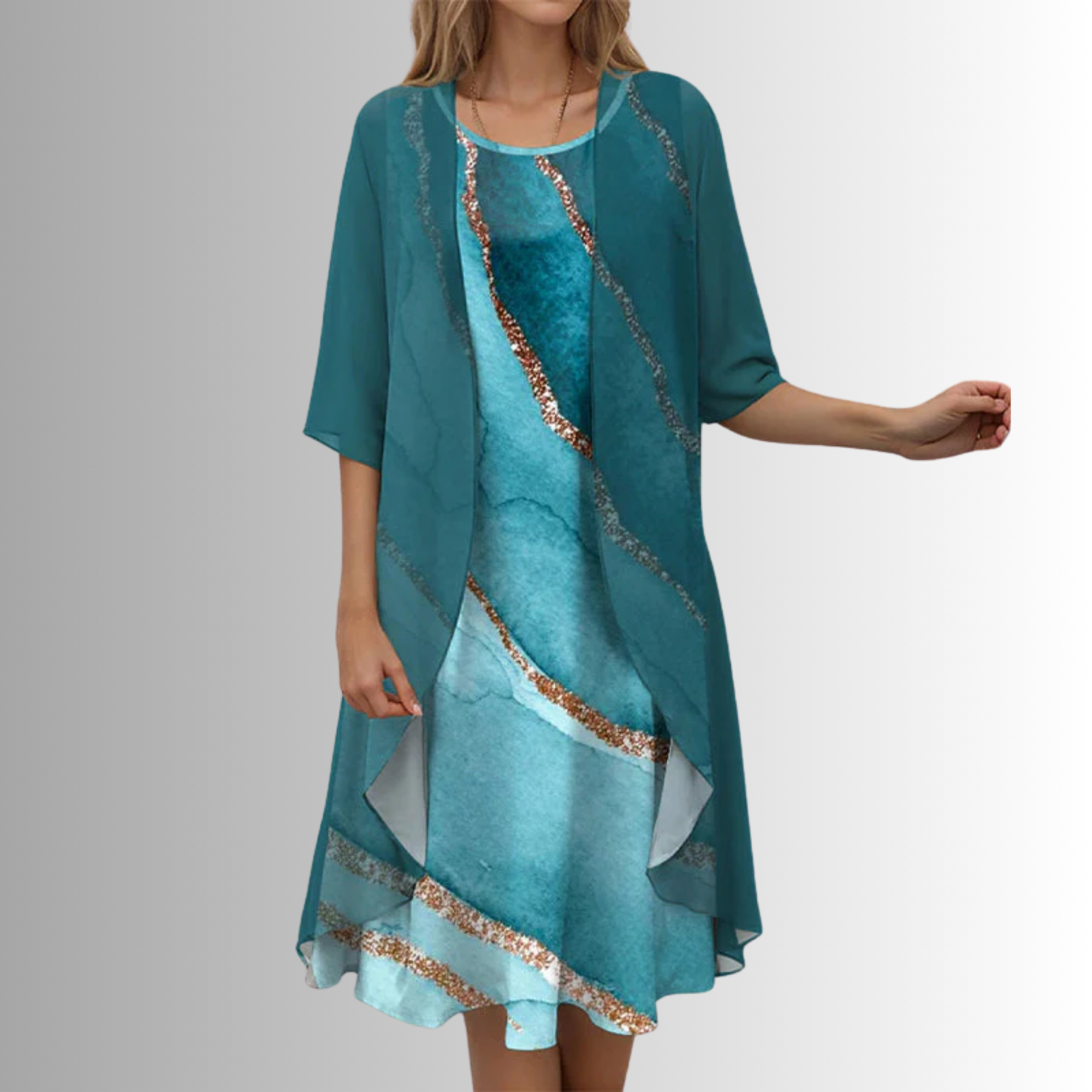 Women's Floral Midi Dress And Cardigan Set