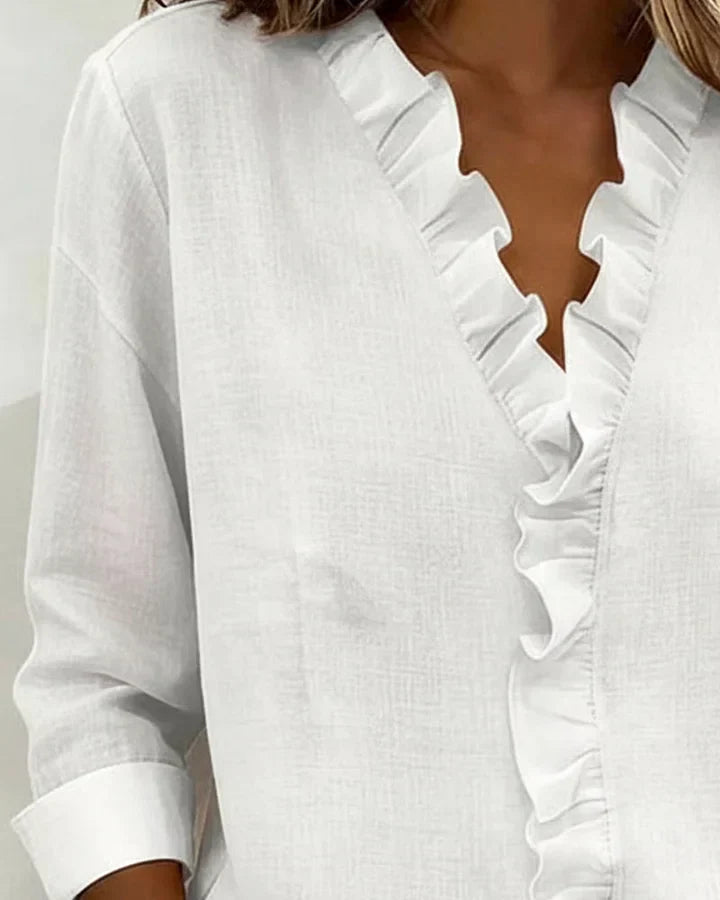 Women's Ruffled V-Neck Long Sleeve Blouse