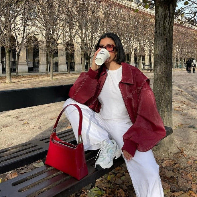 Women's Red Oversized Bomber Jacket