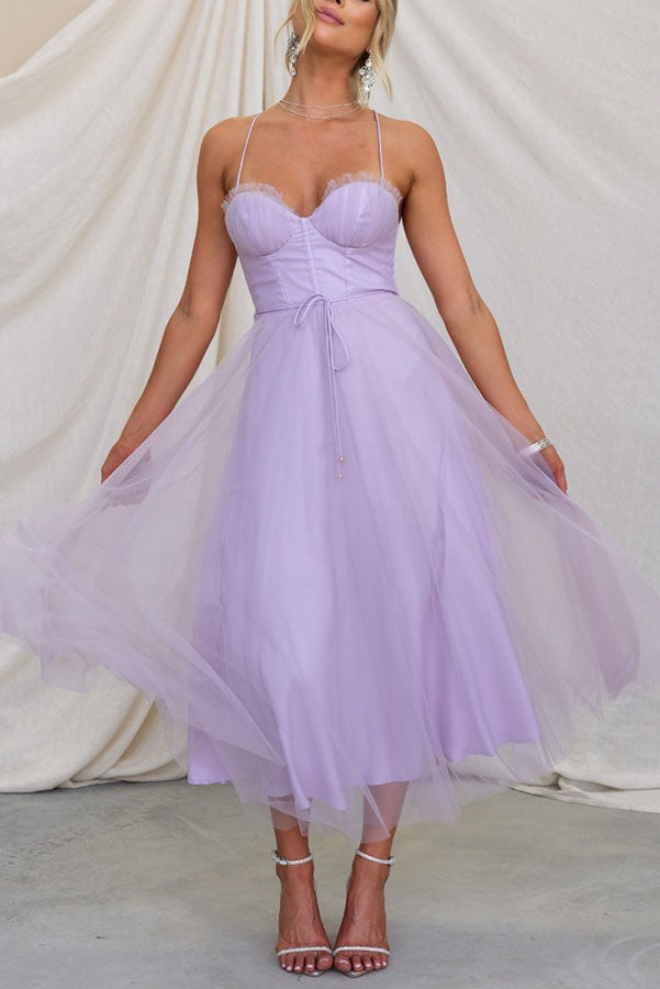 Robe midi en tulle pour femme avec décolleté en cœur