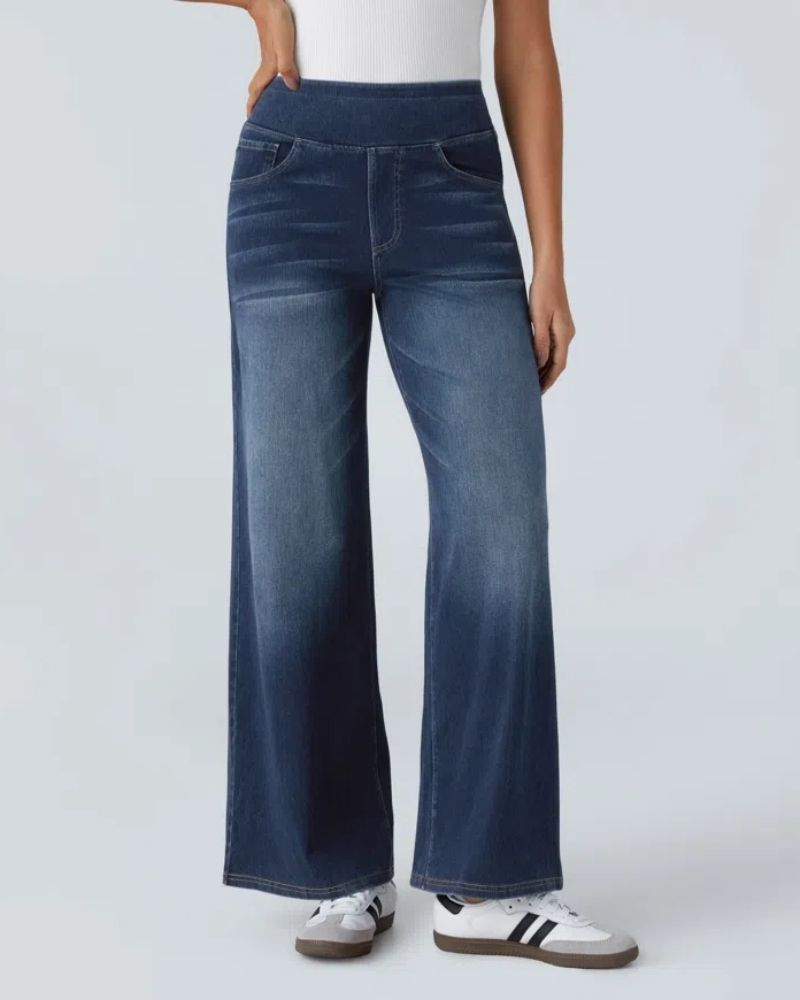 Jean en denim pour femme taille haute à jambes larges
