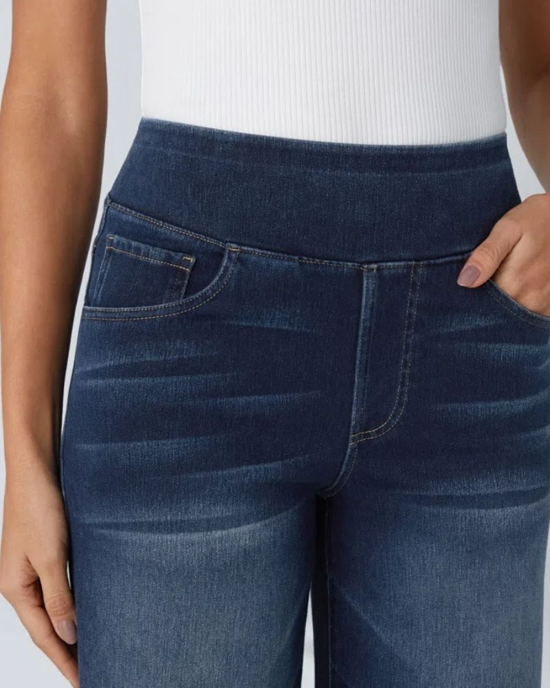 Jean en denim pour femme taille haute à jambes larges