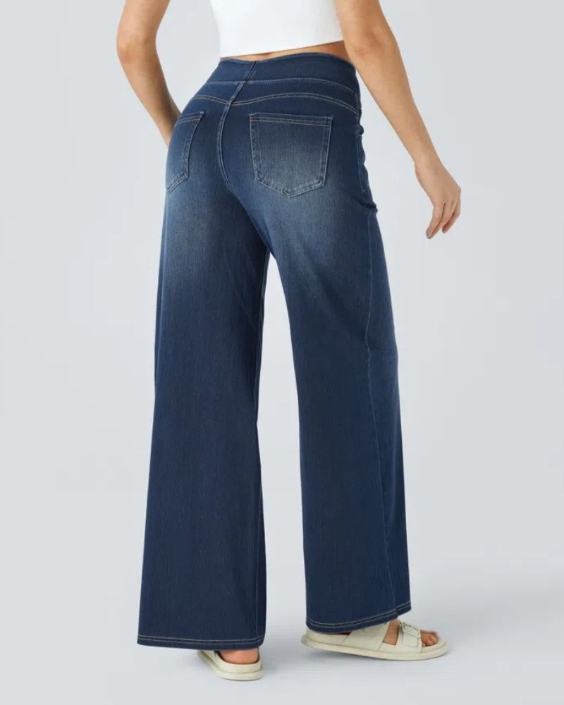 Jean en denim pour femme taille haute à jambes larges