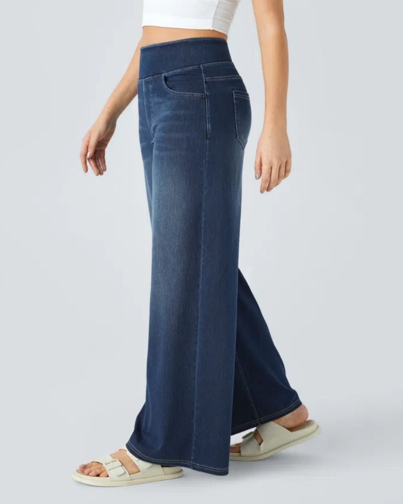 Jean en denim pour femme taille haute à jambes larges