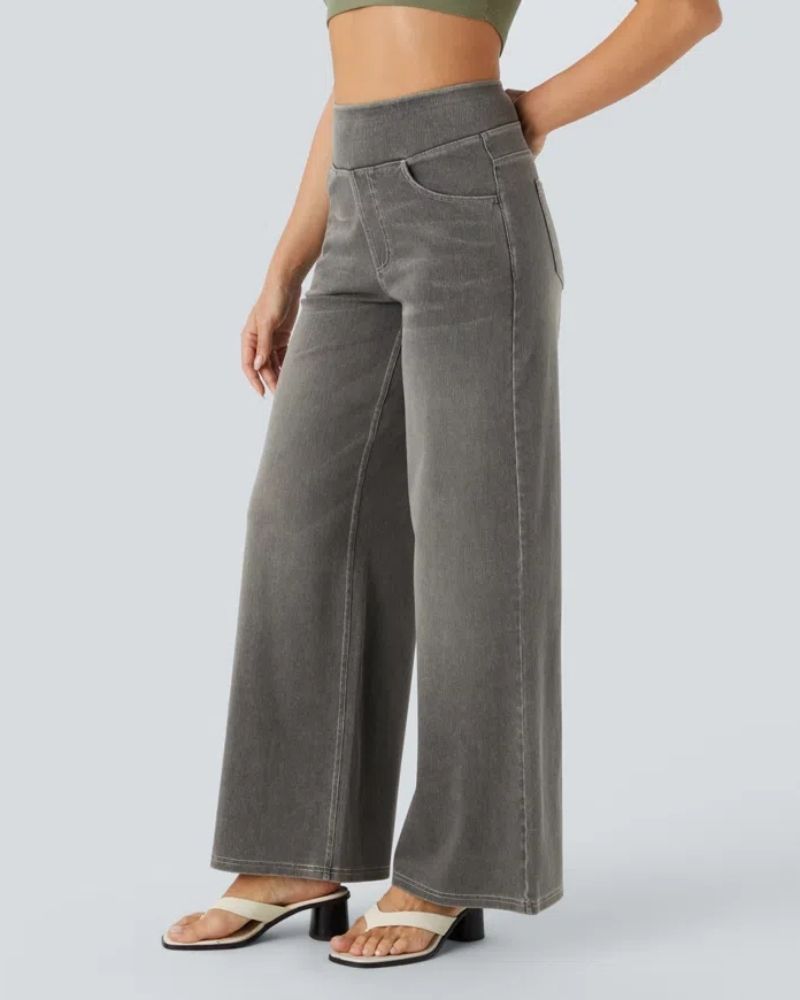 Jean en denim pour femme taille haute à jambes larges