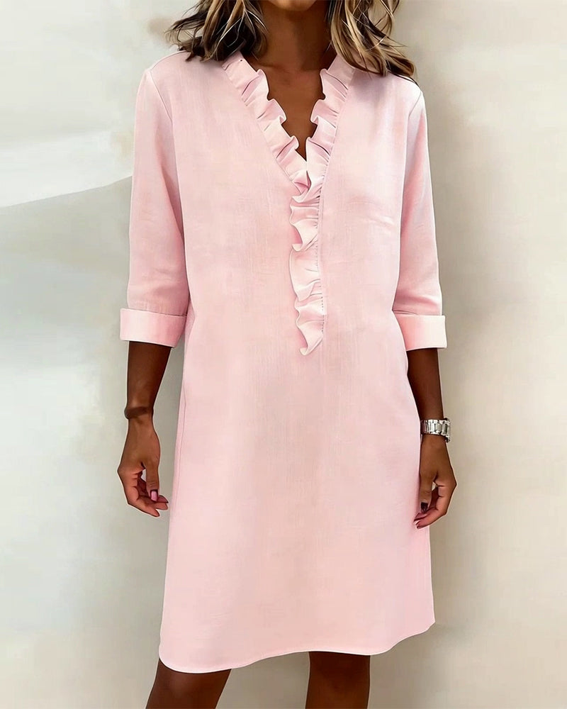 Women's V-Neck Midi Dress with Ruffles
