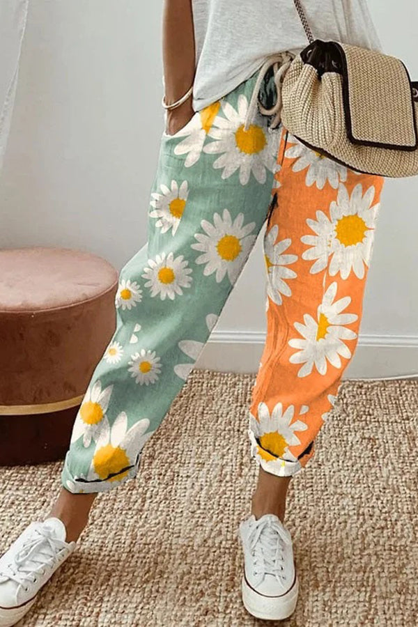 Women's Printed Wide-Leg Pants with Pockets