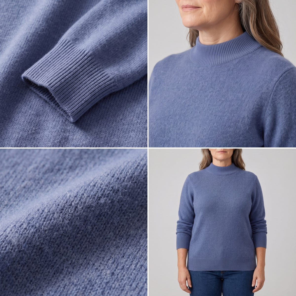Pull en maille côtelée douce à col roulé pour femme