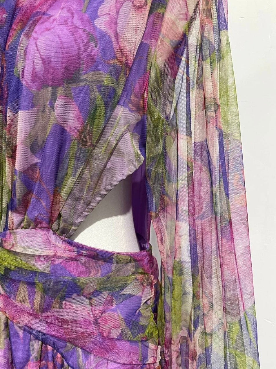 Robe maxi fleurie asymétrique pour femme avec fente haute