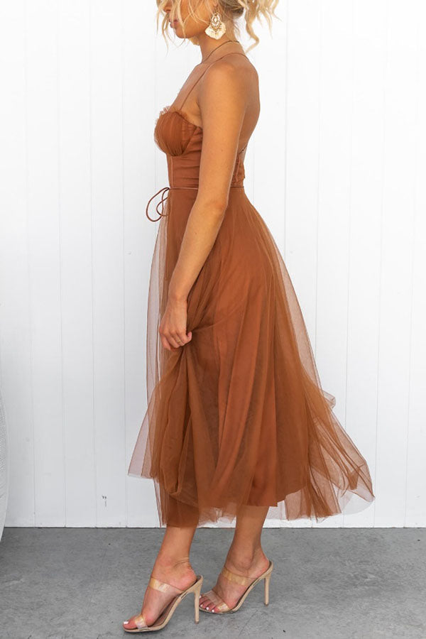 Robe midi en tulle pour femme avec décolleté en cœur