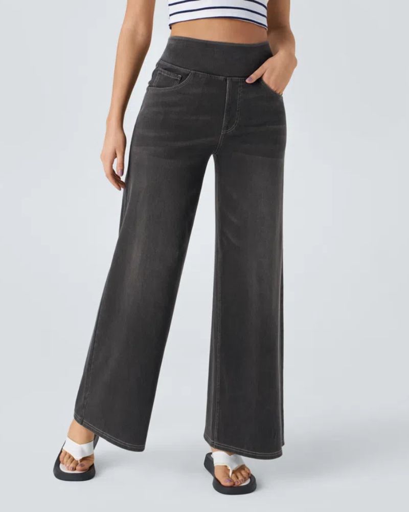 Jean en denim pour femme taille haute à jambes larges