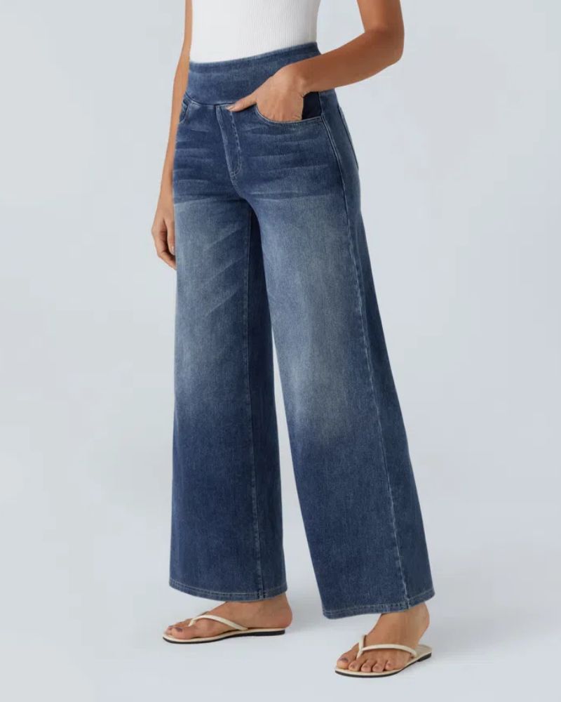 Jean en denim pour femme taille haute à jambes larges