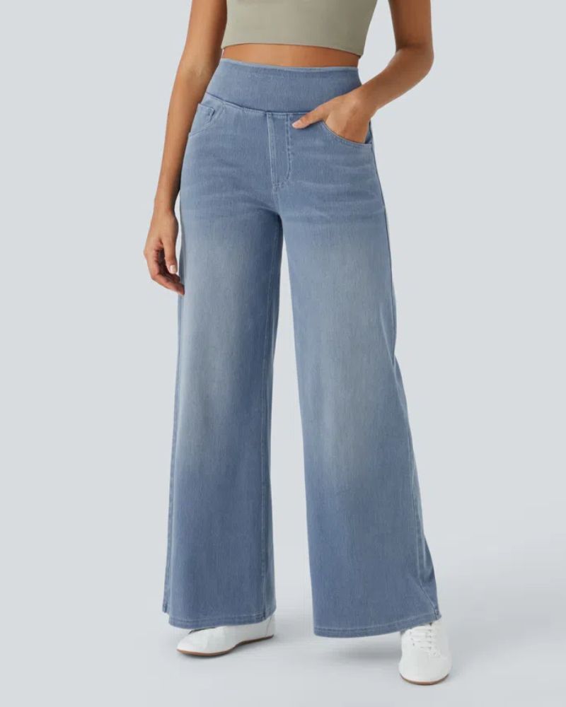 Jean en denim pour femme taille haute à jambes larges