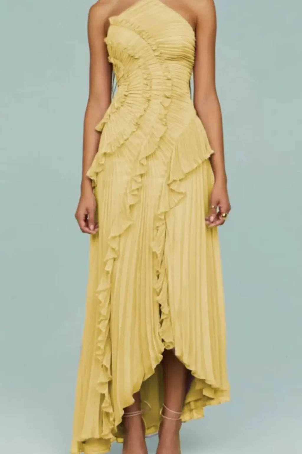 Women's Sleeveless Halter Maxi Dress with Ruffled Open Back