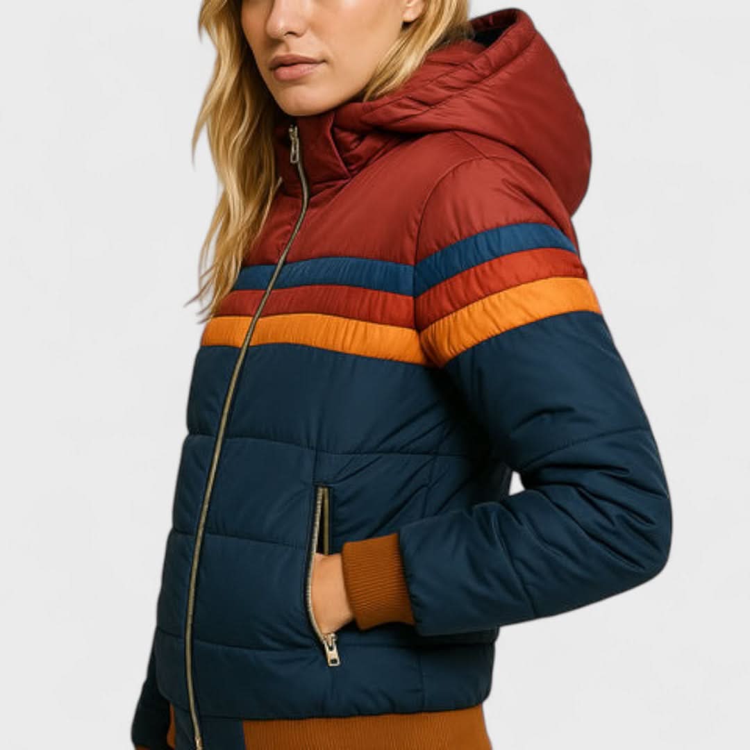 Women's Striped Hooded Puffer Winter Jacket