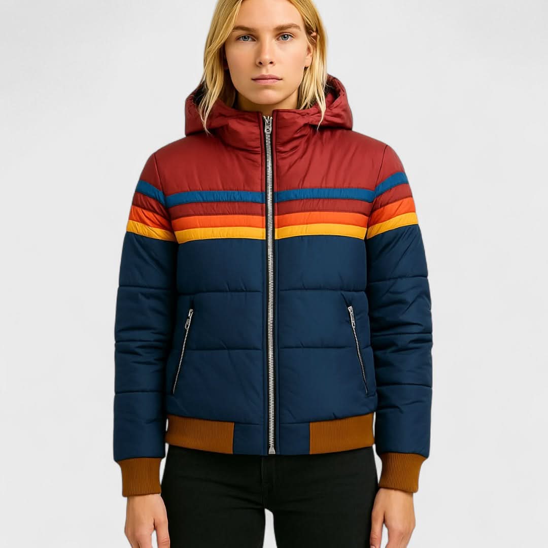 Women's Striped Hooded Puffer Winter Jacket