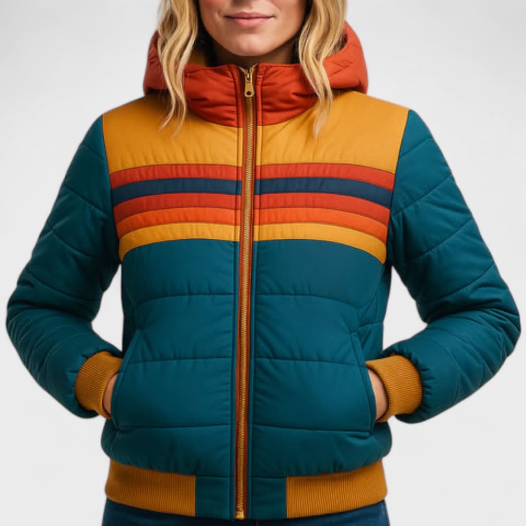 Women's Striped Hooded Puffer Winter Jacket