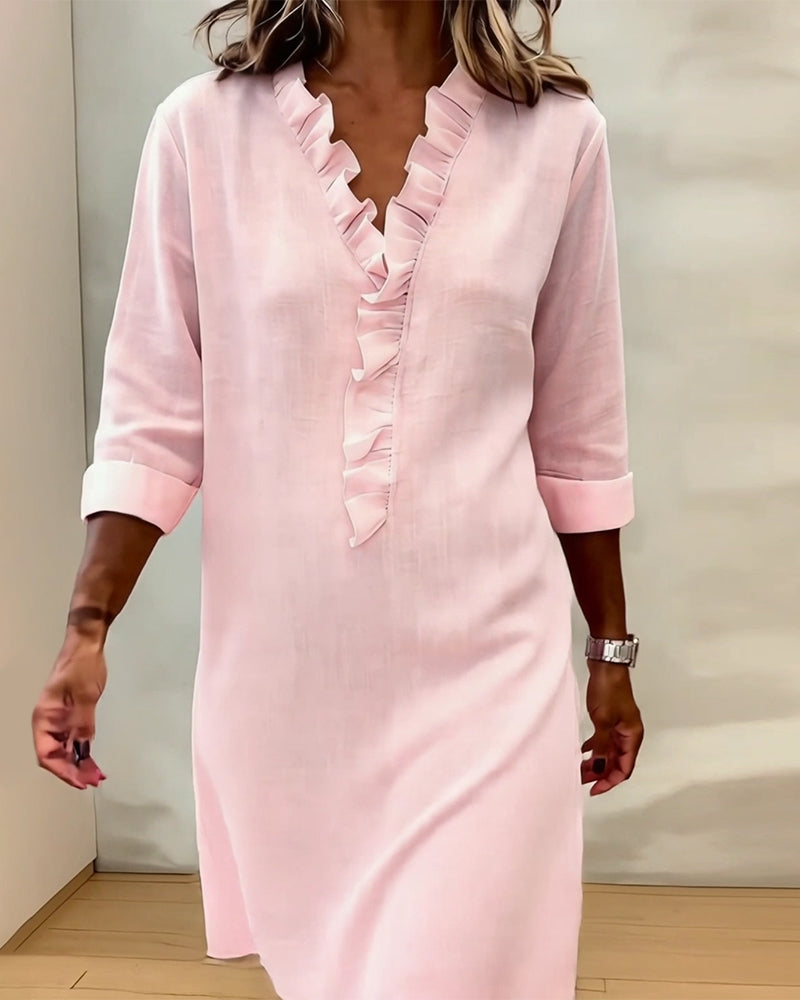 Women's V-Neck Midi Dress with Ruffles
