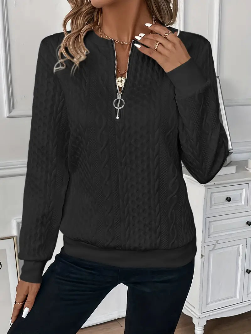 Maglione da donna con cerniera, maniche lunghe, vestibilità ampia