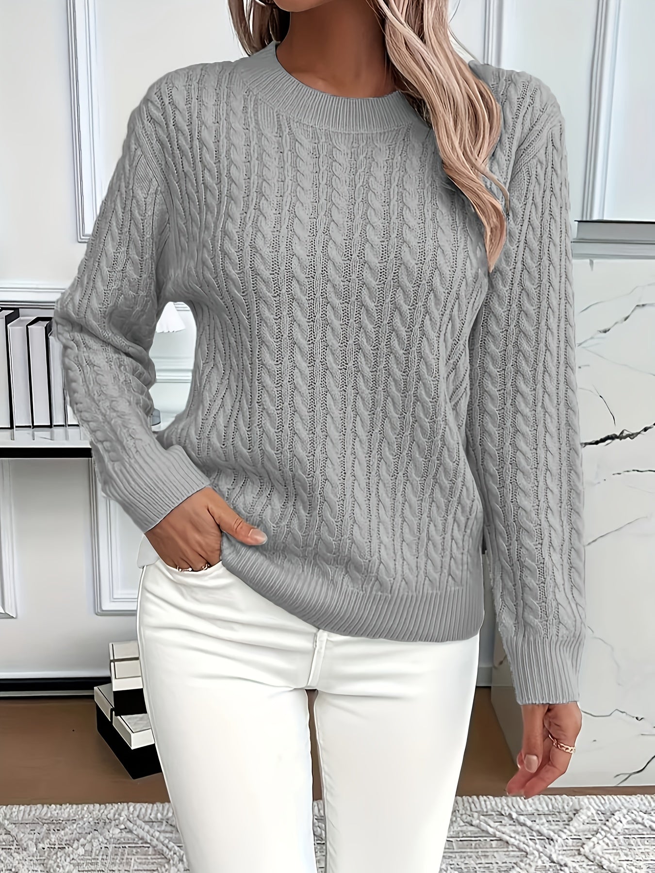 Women's Cable Knit Crew Neck Sweater