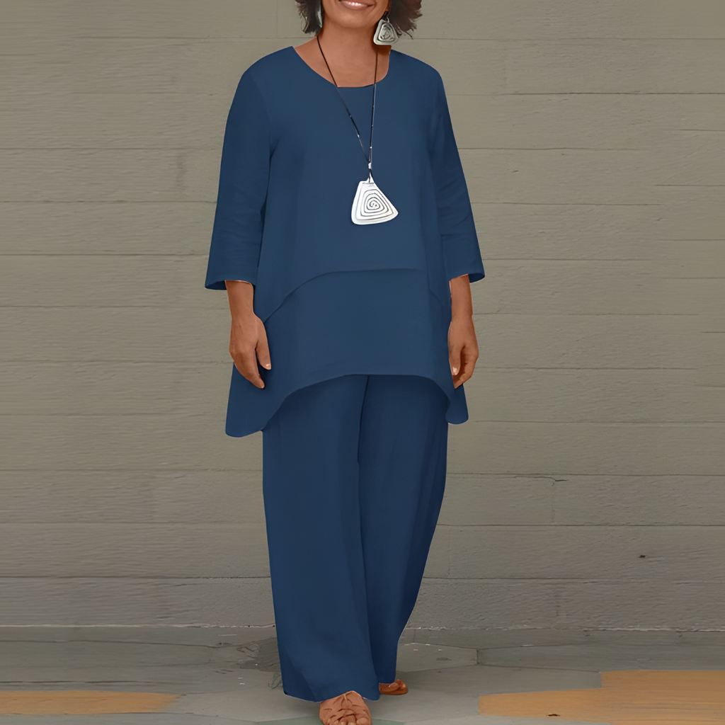 Ensemble 2 pièces en lin pour femmes haut et pantalon respirants