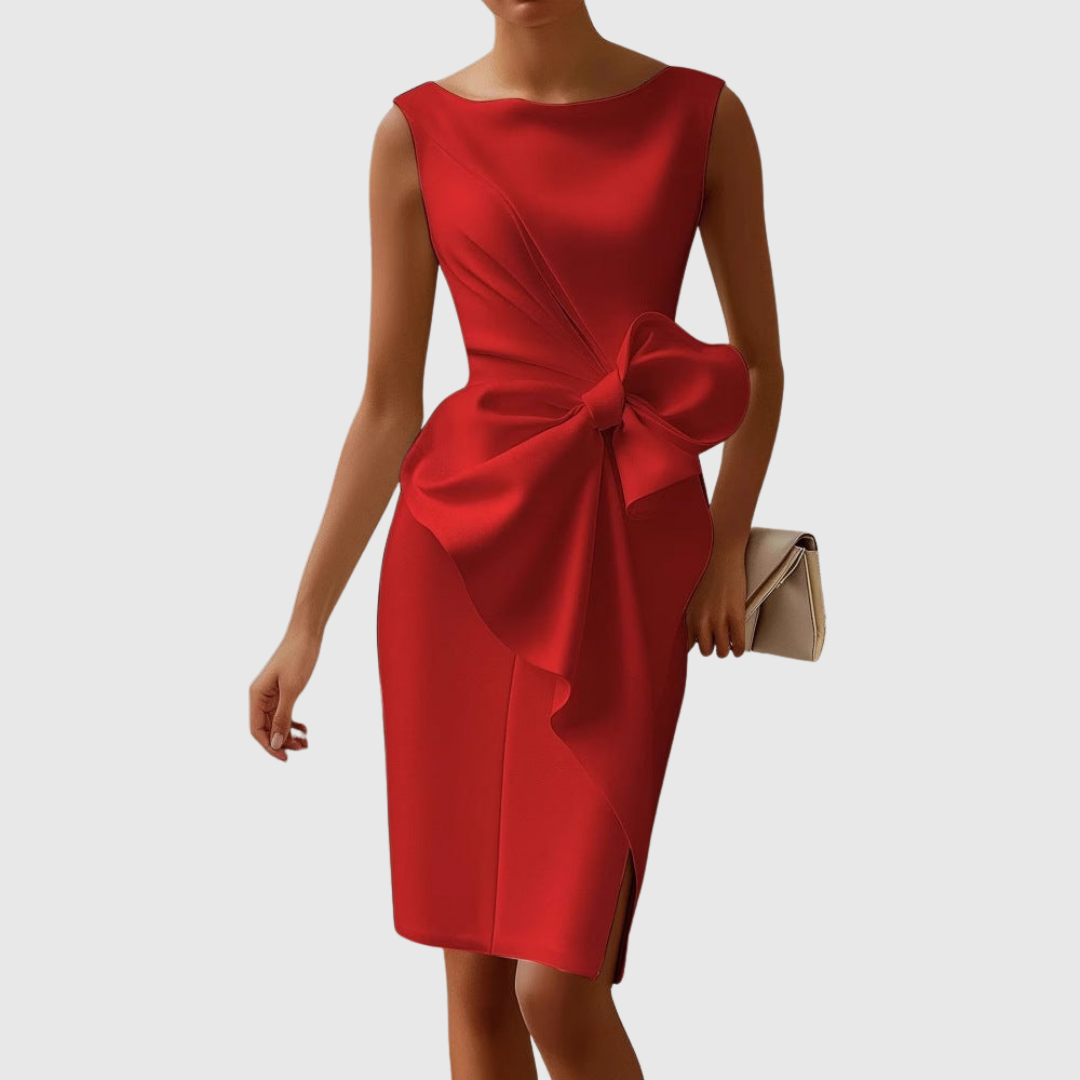 Women's Sleeveless Midi Dress with Side Bow
