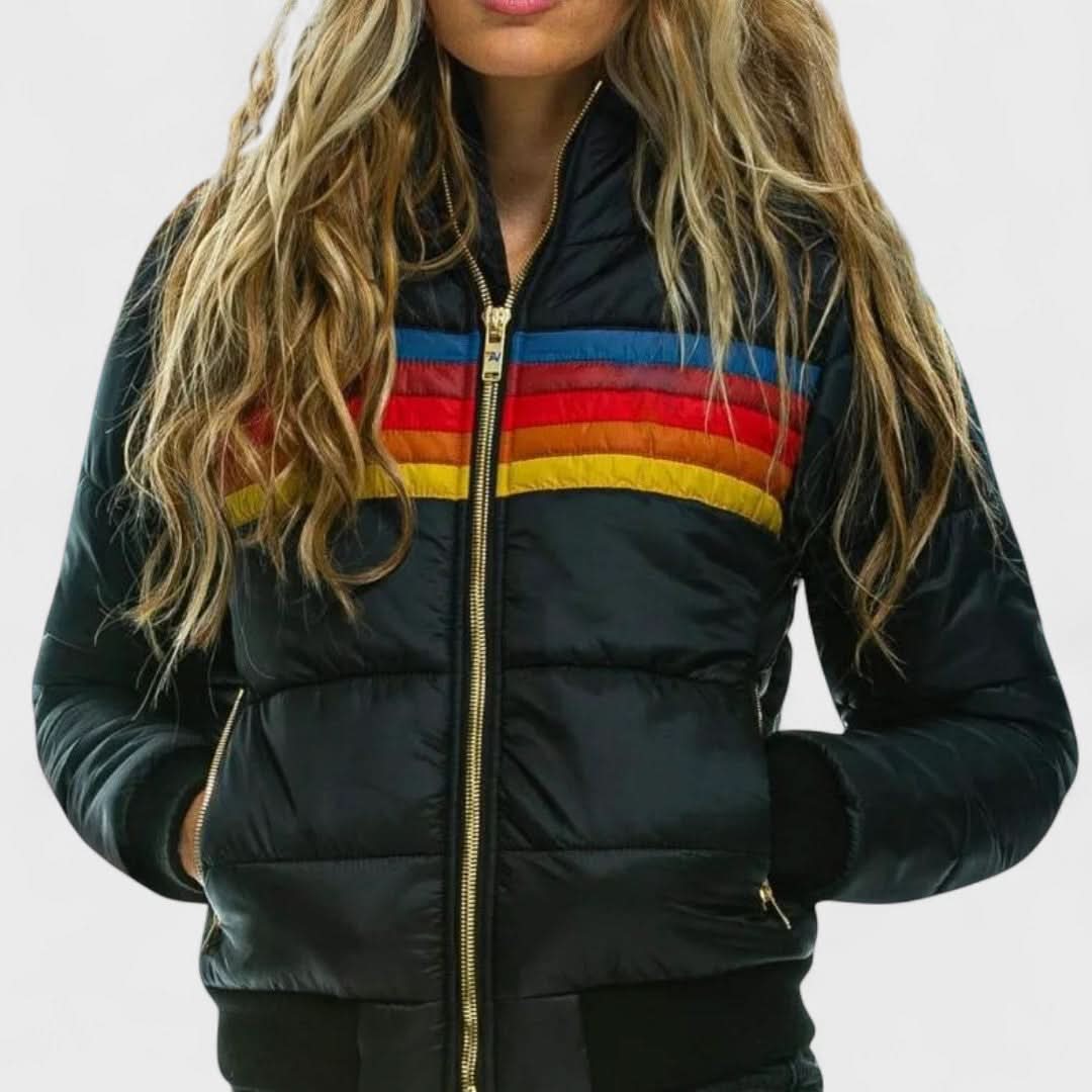 Women's Striped Hooded Puffer Winter Jacket