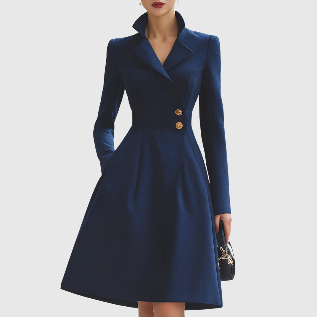 Women's Elegant Double-Breasted A-Line Midi Dress