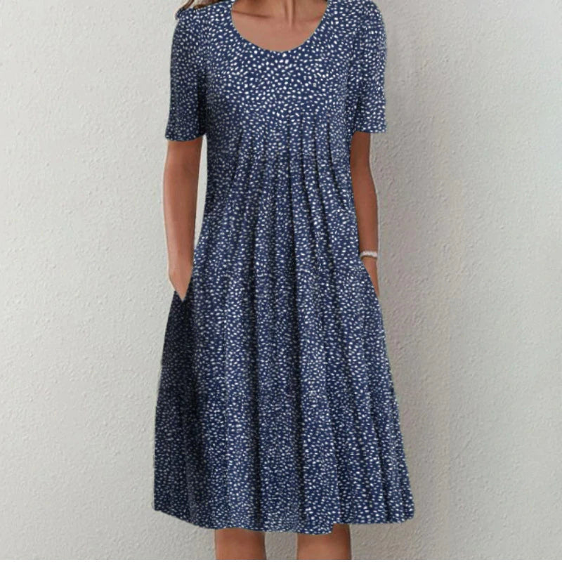 Abito estivo casual da donna con fiori, linea ad A e lunghezza midi