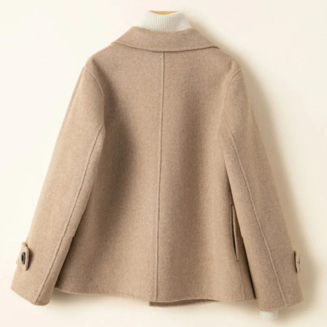 Women's Double-Breasted Short Coat with Notched Lapel
