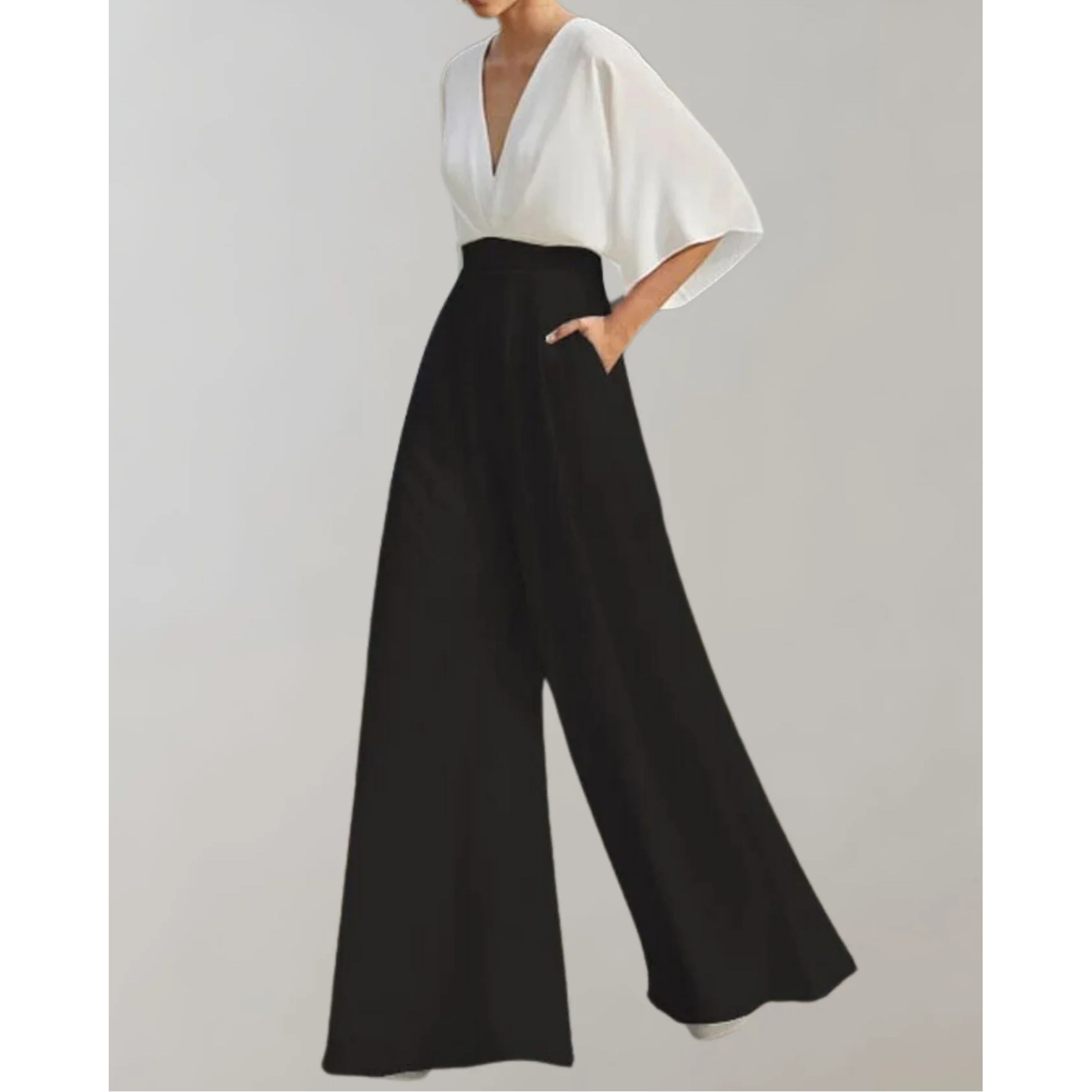 Women's Elegant Wide-Leg V-Neck Jumpsuit