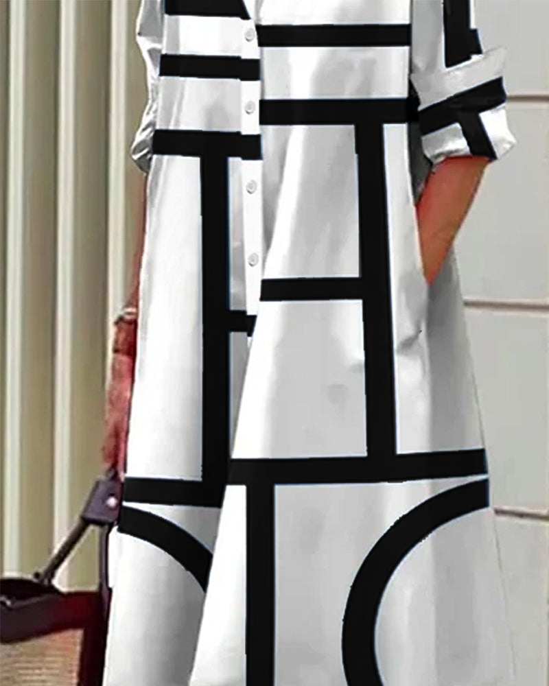 Abito midi da donna con tasche e stampa geometrica