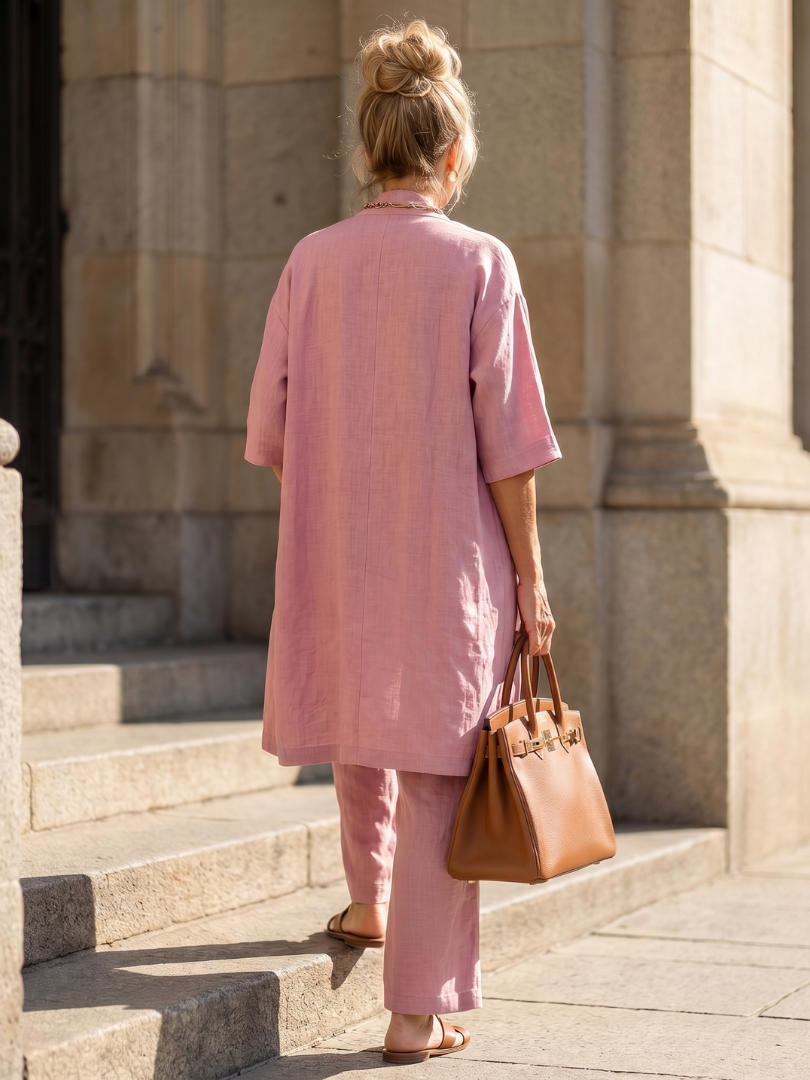Ensemble détente trois pièces pour femme avec cardigan ouvert