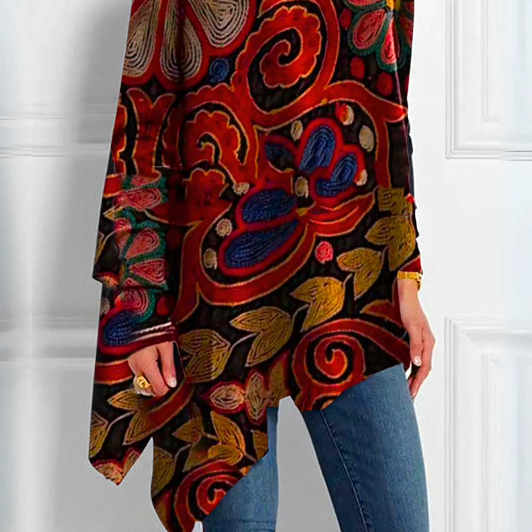 Women's Printed Tunic High Neck Loose Fit Top