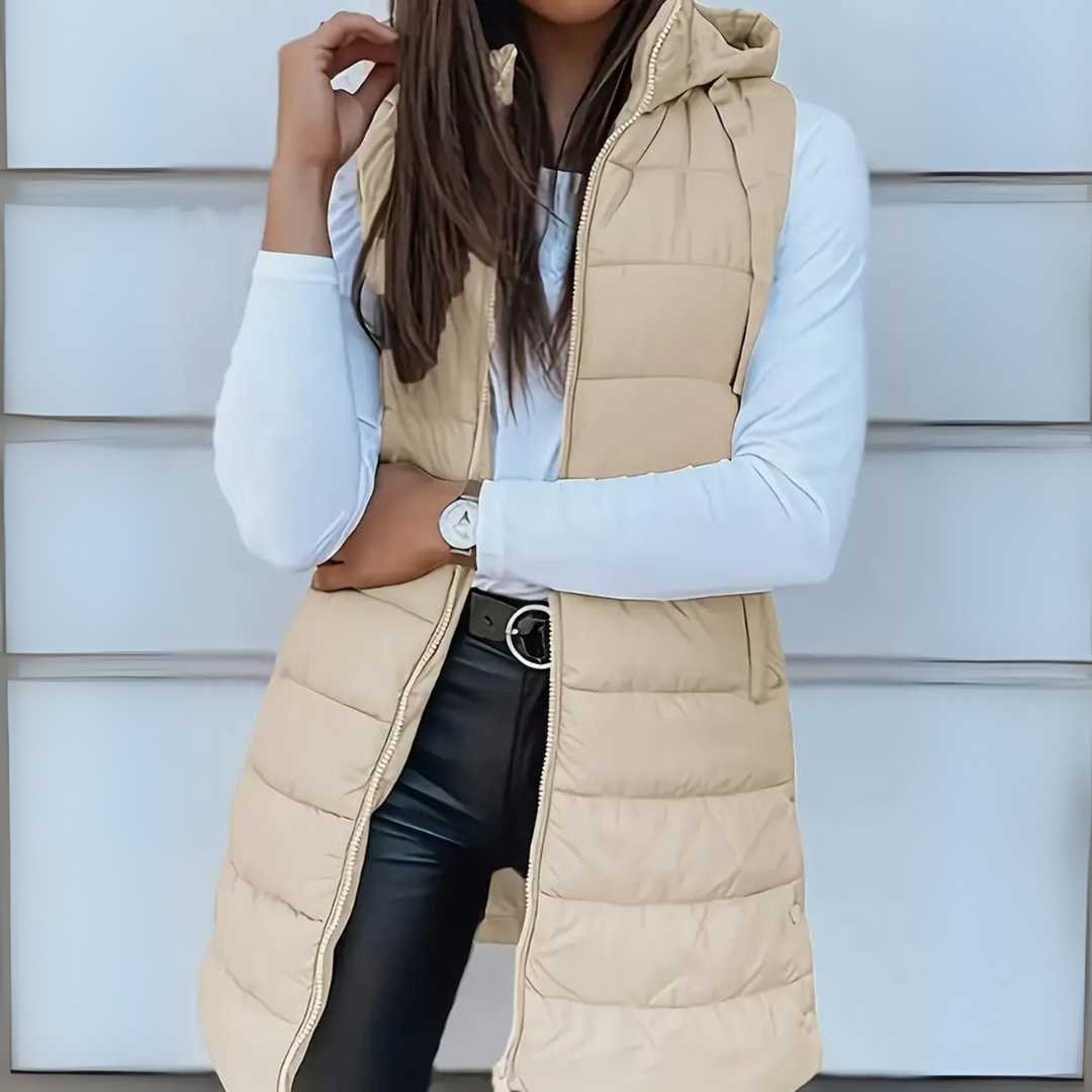 Women's Sleeveless Hooded Long Puffer Vest