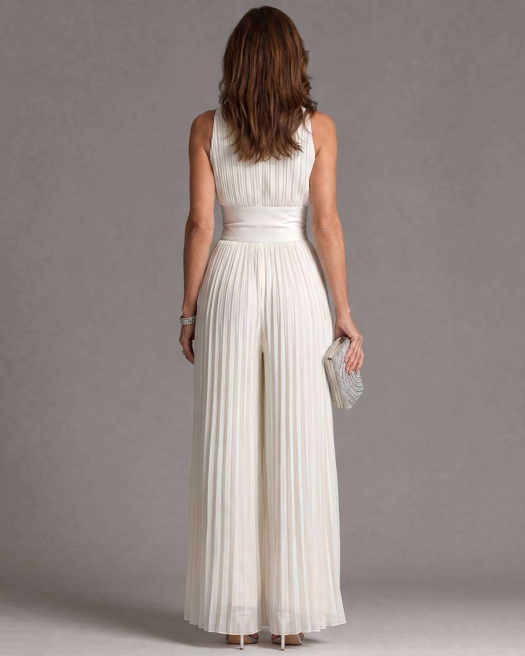 Women's Sleeveless Pleated Wide-Leg Jumpsuit