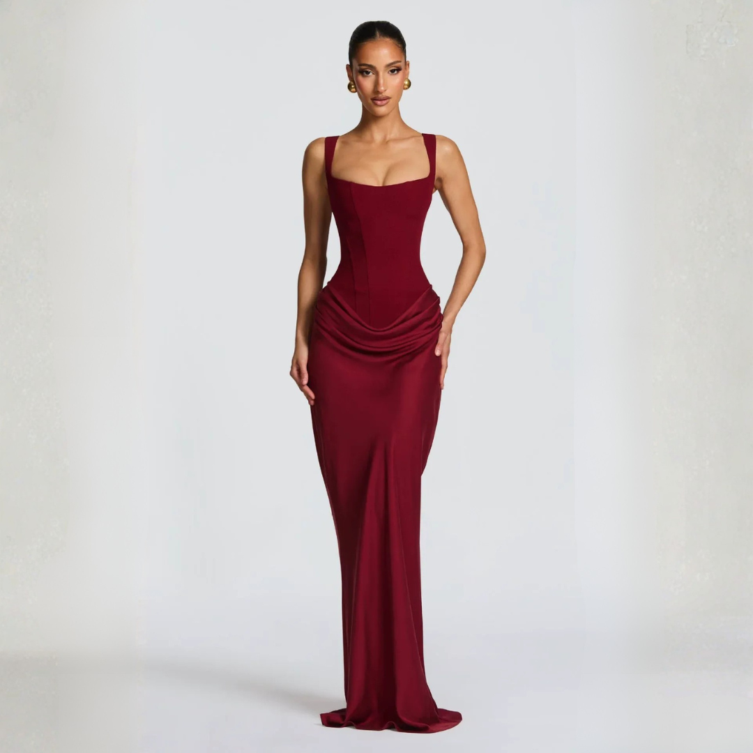 Women's Sleeveless Square Neck Ruched Side Maxi Dress