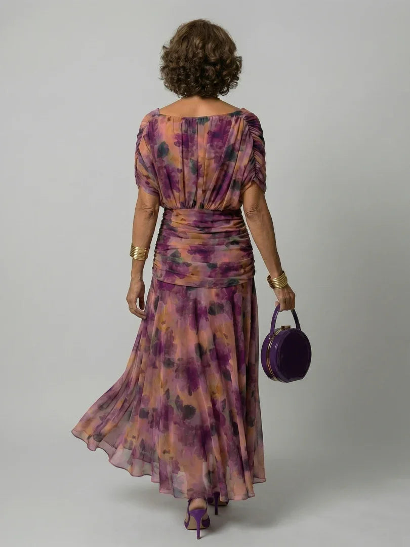 Robe maxi en mesh floral pour femme avec corsage froncé