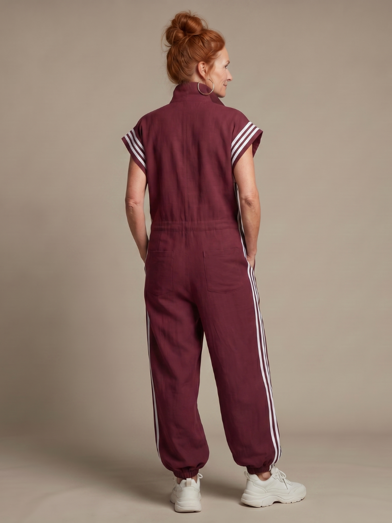 Women's Striped Zip Front Jumpsuit
