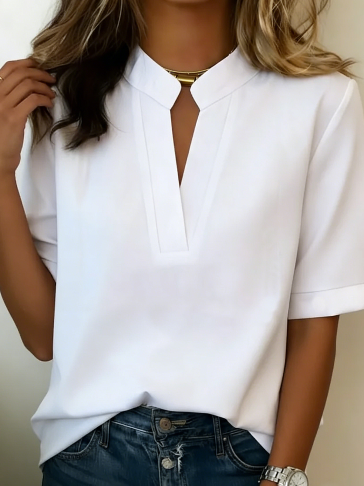 Women's Short Sleeve V-Neck Casual Blouse
