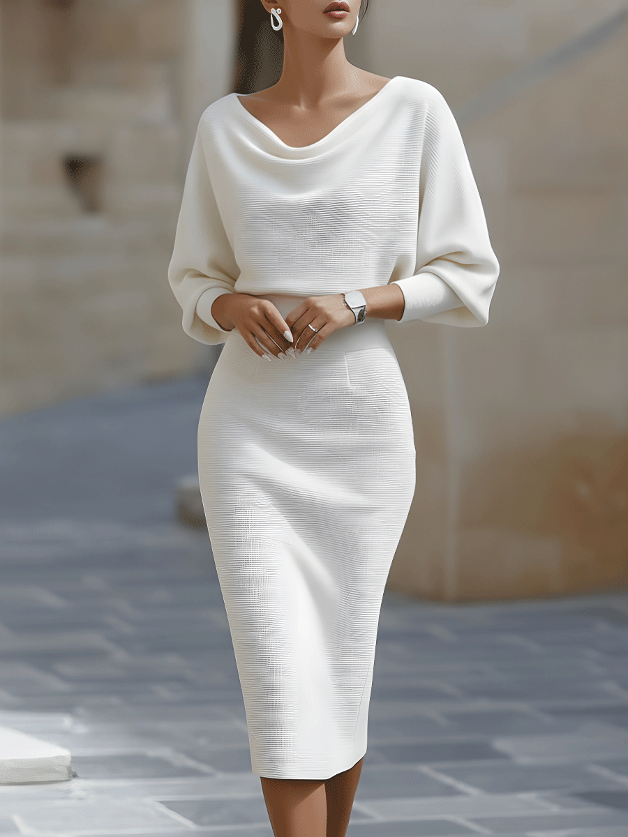 Robe midi moulante élégante pour femme avec col drapé
