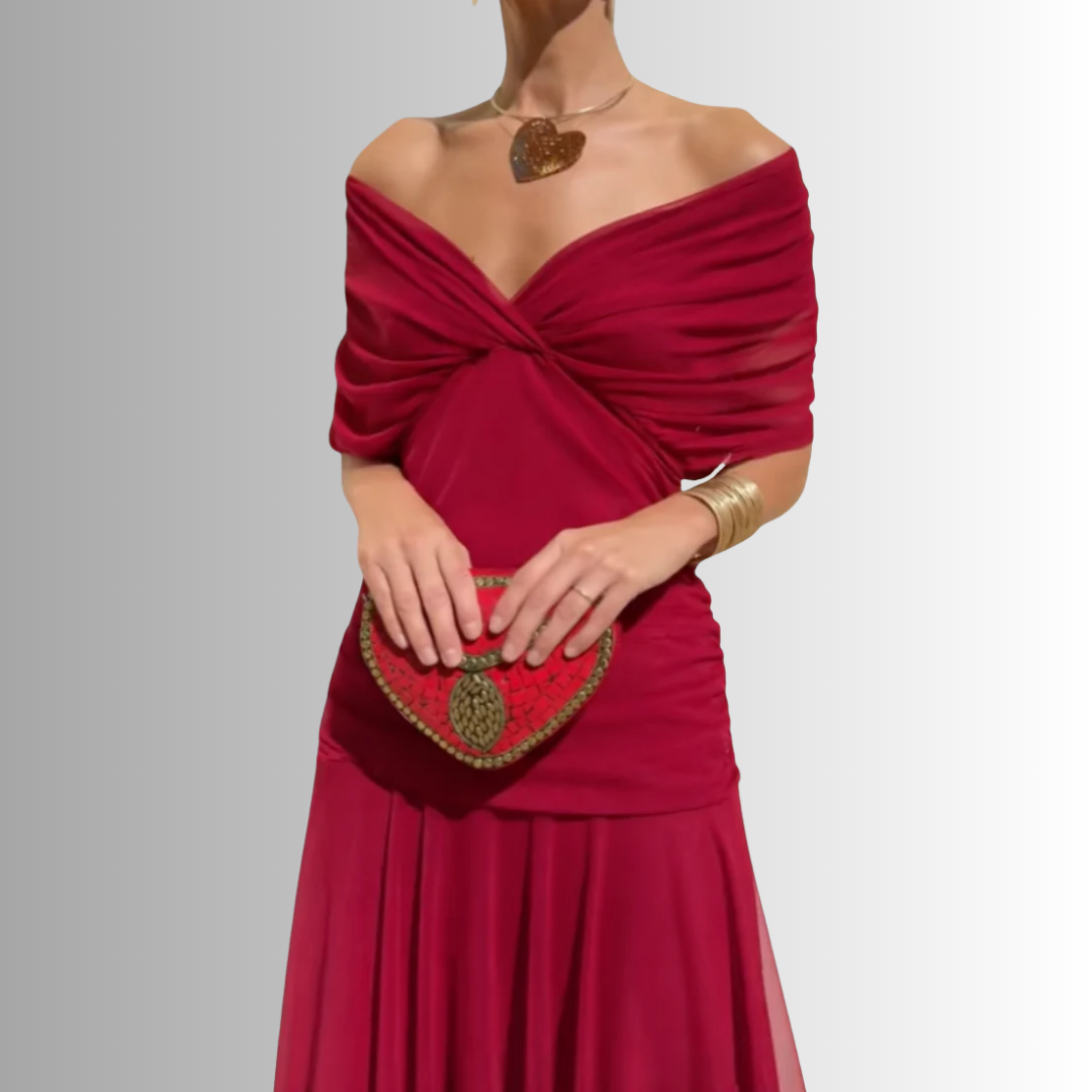 Elegant Off-Shoulder Chiffon Evening Maxi Dress for Women