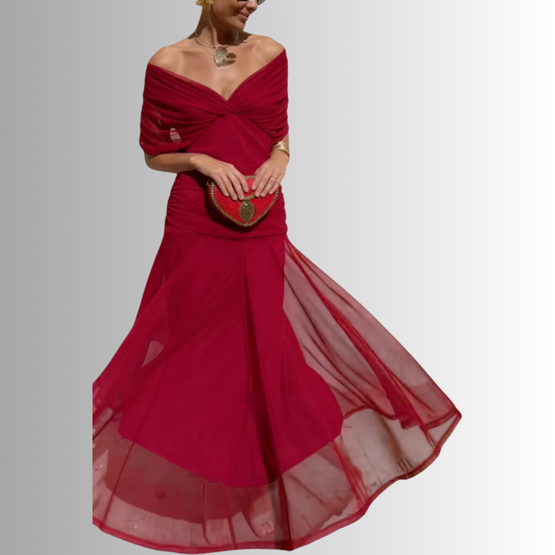 Elegant Off-Shoulder Chiffon Evening Maxi Dress for Women