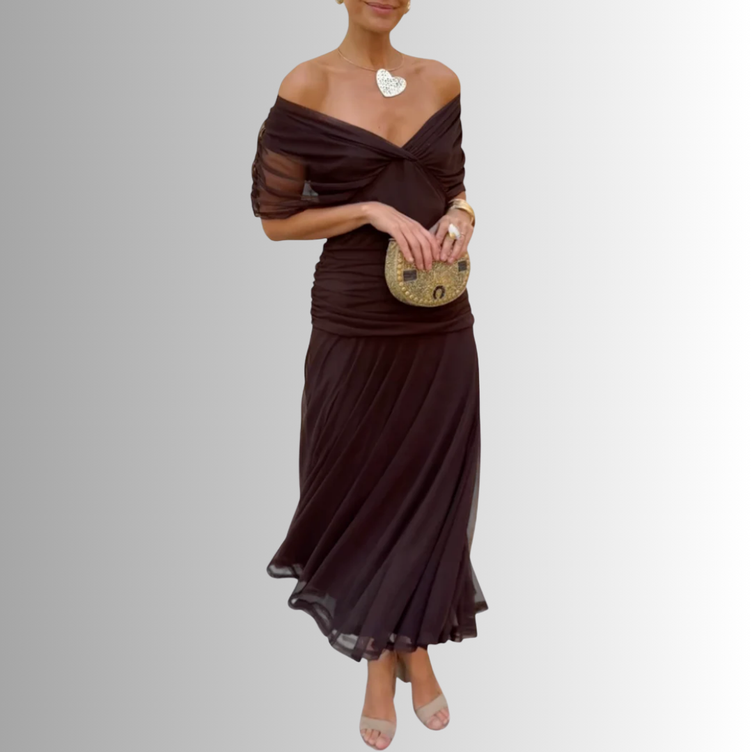 Elegant Off-Shoulder Chiffon Evening Maxi Dress for Women