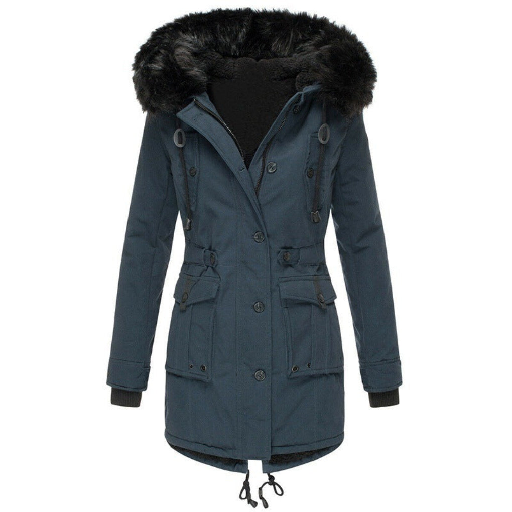 Women's Longline Fur Hooded Parka Coat
