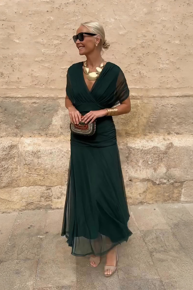 Robe maxi en mousseline à col en V pour femme