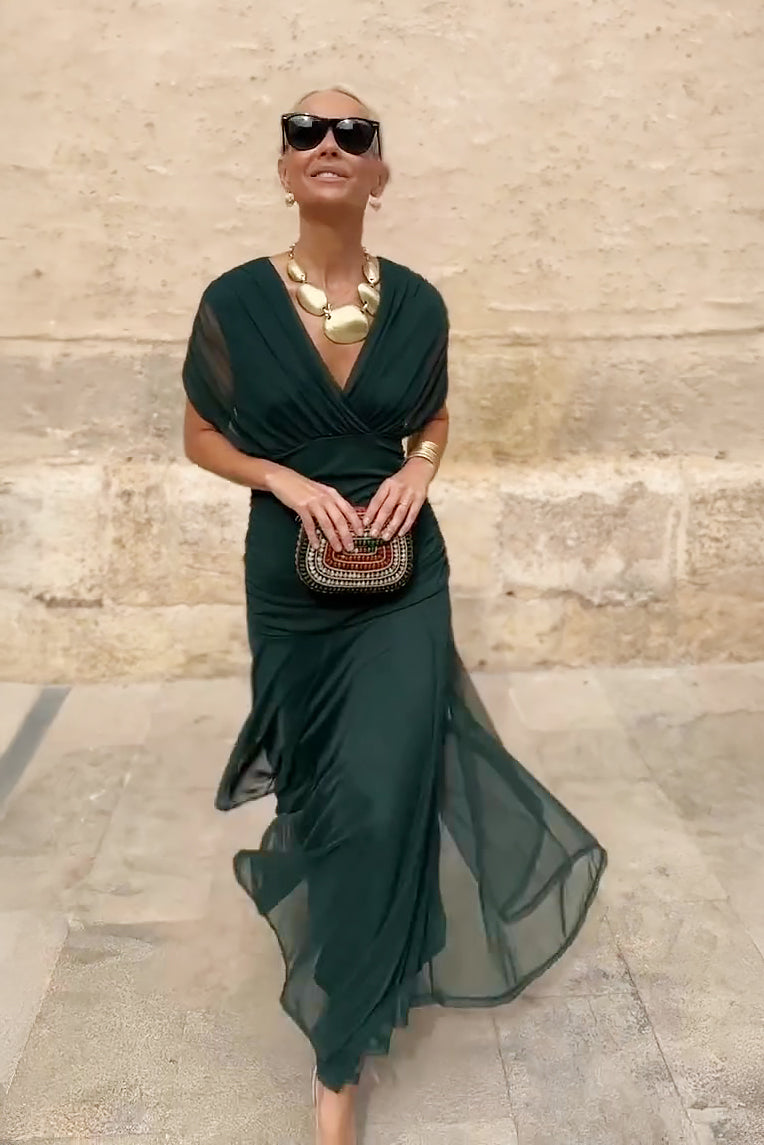 Robe maxi en mousseline à col en V pour femme